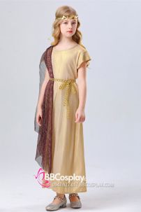 Trang Phục Nữ Thần Hy Lạp Bé Gái - Màu Vàng Choàng Nhũ Đen