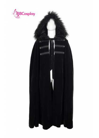 Áo Choàng Trung Cổ Vải Nhung Kèm Nón Trùm - Màu Đen Viền Lông