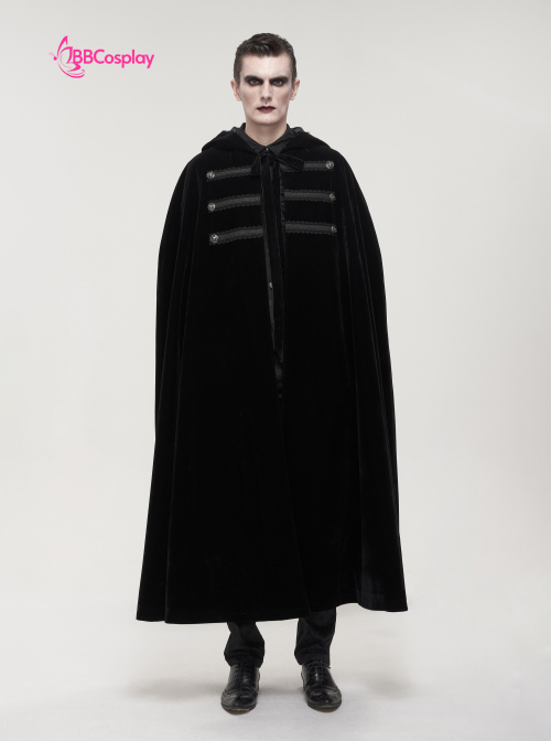 Áo Choàng Trung Cổ Vải Nhung Kèm Nón Trùm - Màu Đen Viền Lông