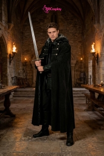 Áo Choàng Trung Cổ Vải Nhung Kèm Nón Trùm - Màu Đen Viền Lông