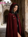 Áo Choàng Trung Cổ Vải Nhung Kèm Nón Trùm - Màu Đỏ Đô Viền Lông
