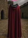 Áo Choàng Trung Cổ Vải Nhung Kèm Nón Trùm - Màu Đỏ Đô Viền Lông