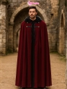 Áo Choàng Trung Cổ Vải Nhung Kèm Nón Trùm - Màu Đỏ Đô Viền Lông