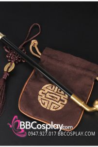 Phụ Kiện Chụp Hình Cưới - Tẩu Thuốc Cán Đen Dài 35Cm Tặng Kèm Túi Thơm Và Dây Đồng Tâm