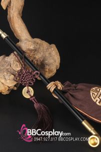 Phụ Kiện Chụp Hình Cưới - Tẩu Thuốc Cán Đen Dài 35Cm Tặng Kèm Túi Thơm Và Dây Đồng Tâm