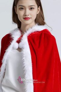 Choàng Đỏ Noel Viền Lông Có Nón - Size 120Cm - 150Cm
