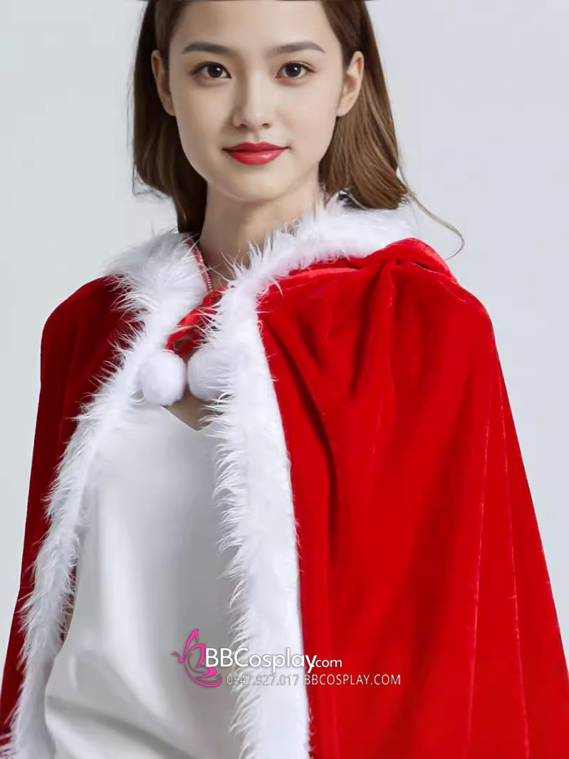 Choàng Đỏ Noel Viền Lông Có Nón - Size 120Cm - 150Cm