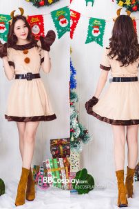 Đồ Tuần Lộc Nữ Đáng Yêu Màu Kem Viền Nâu Tặng Kèm Cài Tóc