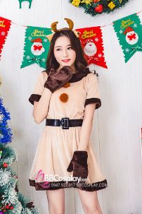 Đồ Tuần Lộc Nữ Đáng Yêu Màu Kem Viền Nâu Tặng Kèm Cài Tóc