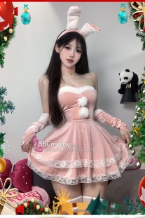 Trang Phục Bunny Noel Hồng Cúp Ngực Viền Lông