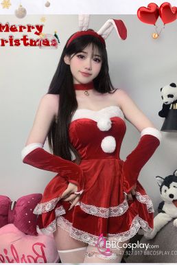 Trang Phục Bunny Noel Đỏ Cúp Ngực Viền Lông