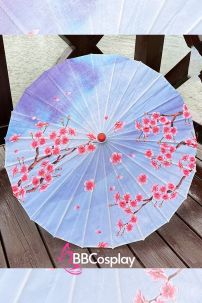 Dù Vải Cổ Phong Nền Tím Nhánh Hoa Nở