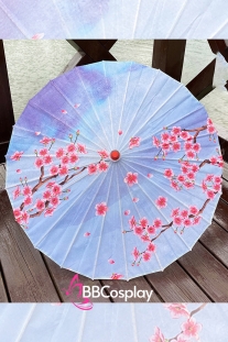 Dù Vải Cổ Phong Nền Tím Nhánh Hoa Nở