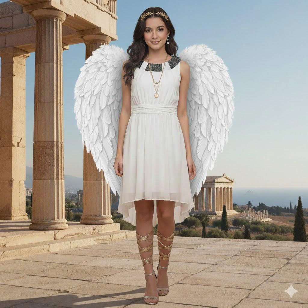 Trang Phục Thiên Thần Trắng Có Cổ Đính Đá Đen