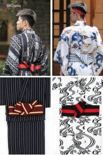 Đai Lưng Kimono Nam Màu Trắng Vân Sọc Đen - Kakuobi