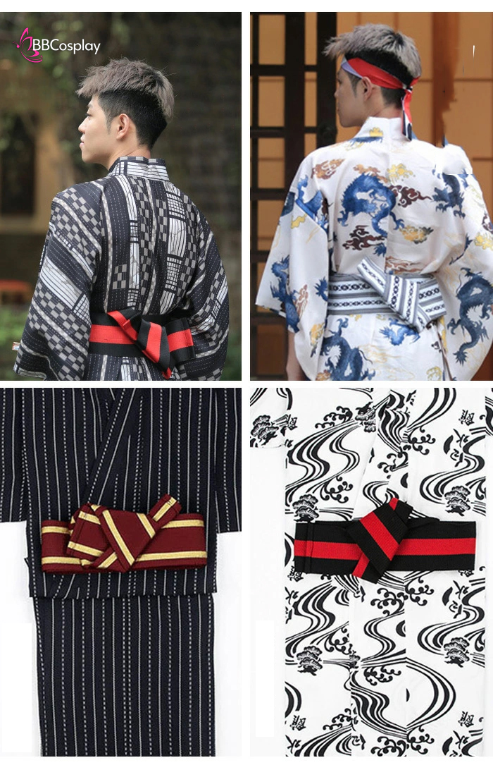 Đai Lưng Kimono Nam Đỏ Sọc Vàng- Kakuobi