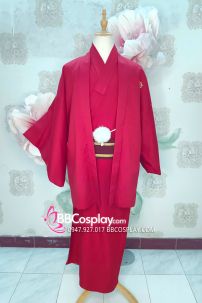 Đồ Nam Nhật Bản Yukata Đỏ Kèm Khoác Haori Thêu Gia Huy Hoa Mai - HÀNG SHOP MAY