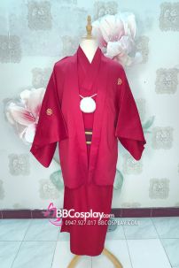 Đồ Nam Nhật Bản Yukata Đỏ Kèm Khoác Haori Thêu Gia Huy Hoa Mai - HÀNG SHOP MAY
