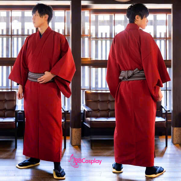 Trang Phục Nam Nhật Bản Yukata Đỏ Kèm Khoác Haori Thêu Gia Huy Hoa Mai - HÀNG SHOP MAY