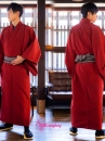 Trang Phục Nam Nhật Bản Yukata Đỏ Kèm Khoác Haori Thêu Gia Huy Hoa Mai - HÀNG SHOP MAY