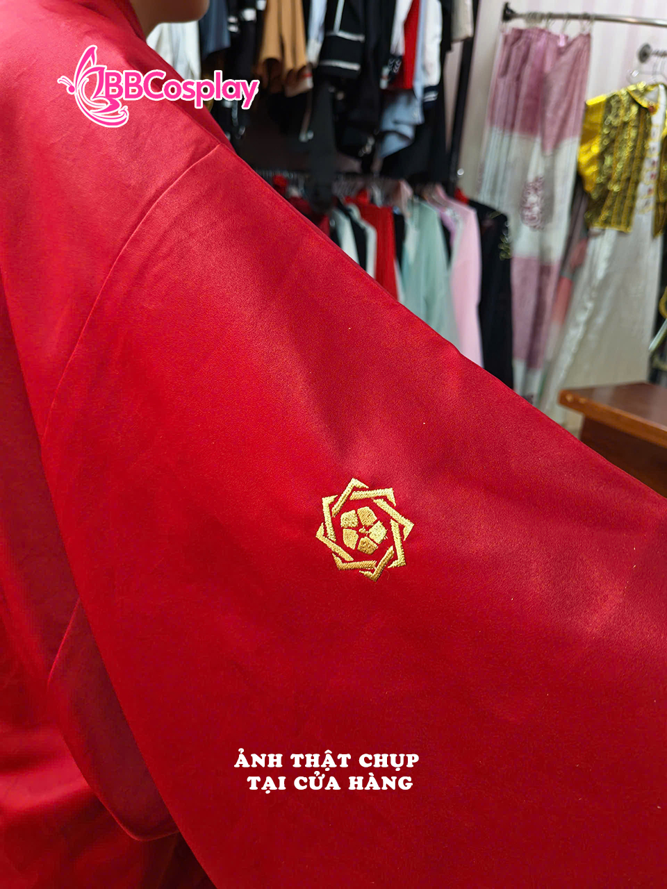 Trang Phục Nam Nhật Bản Yukata Đỏ Kèm Khoác Haori Thêu Gia Huy Hoa Mai - HÀNG SHOP MAY