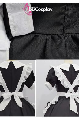 Đồ Nàng Hầu Maid Đen Cổ Bầu Tạp Dề Kèm Nơ Đen