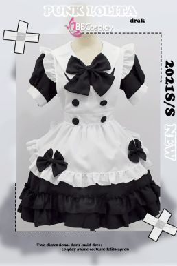 Đồ Nàng Hầu Maid Đen Cổ Bầu Tạp Dề Kèm Nơ Đen