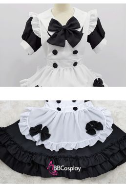 Đồ Nàng Hầu Maid Đen Cổ Bầu Tạp Dề Kèm Nơ Đen
