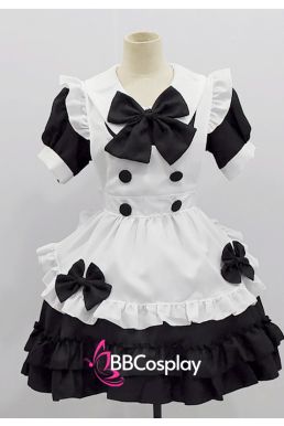 Đồ Nàng Hầu Maid Đen Cổ Bầu Tạp Dề Kèm Nơ Đen