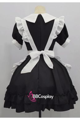 Đồ Nàng Hầu Maid Đen Cổ Bầu Tạp Dề Kèm Nơ Đen