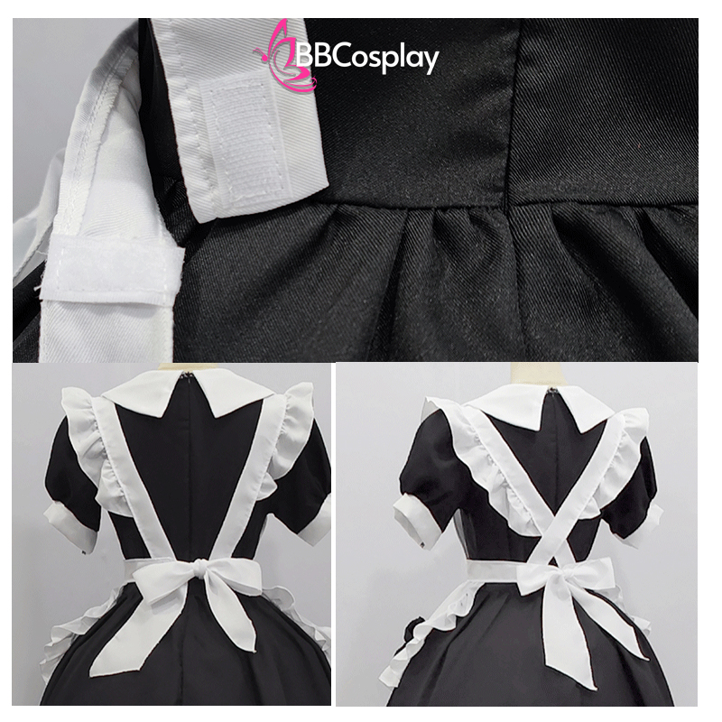 Đồ Nàng Hầu Maid Đen Cổ Bầu Tạp Dề Kèm Nơ Đen