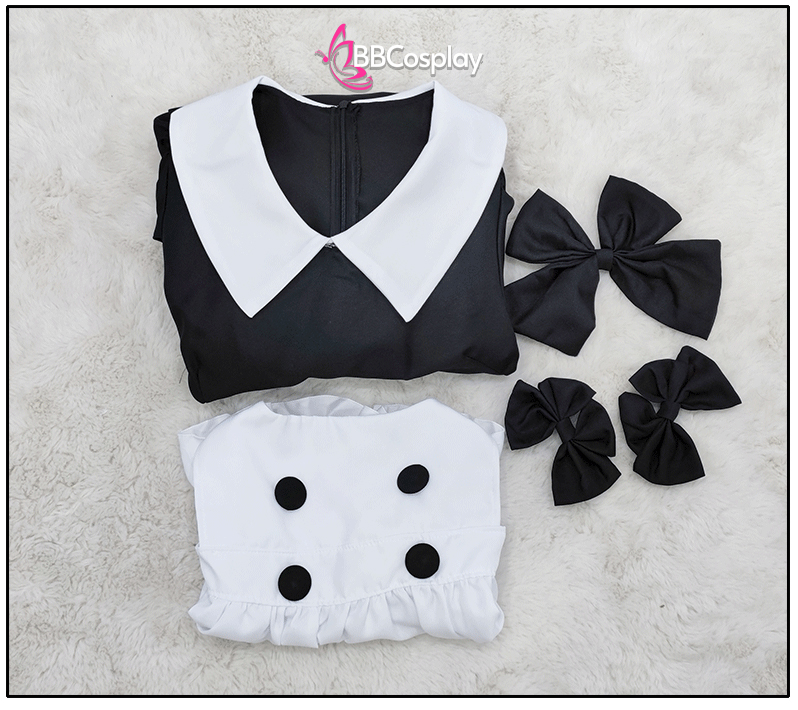 Đồ Nàng Hầu Maid Đen Cổ Bầu Tạp Dề Kèm Nơ Đen
