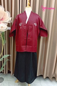 Kimono Nam Phong Cách Samurai - Áo Đỏ Váy Đen Sọc