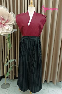 Kimono Nam Phong Cách Samurai - Áo Đỏ Váy Đen Sọc