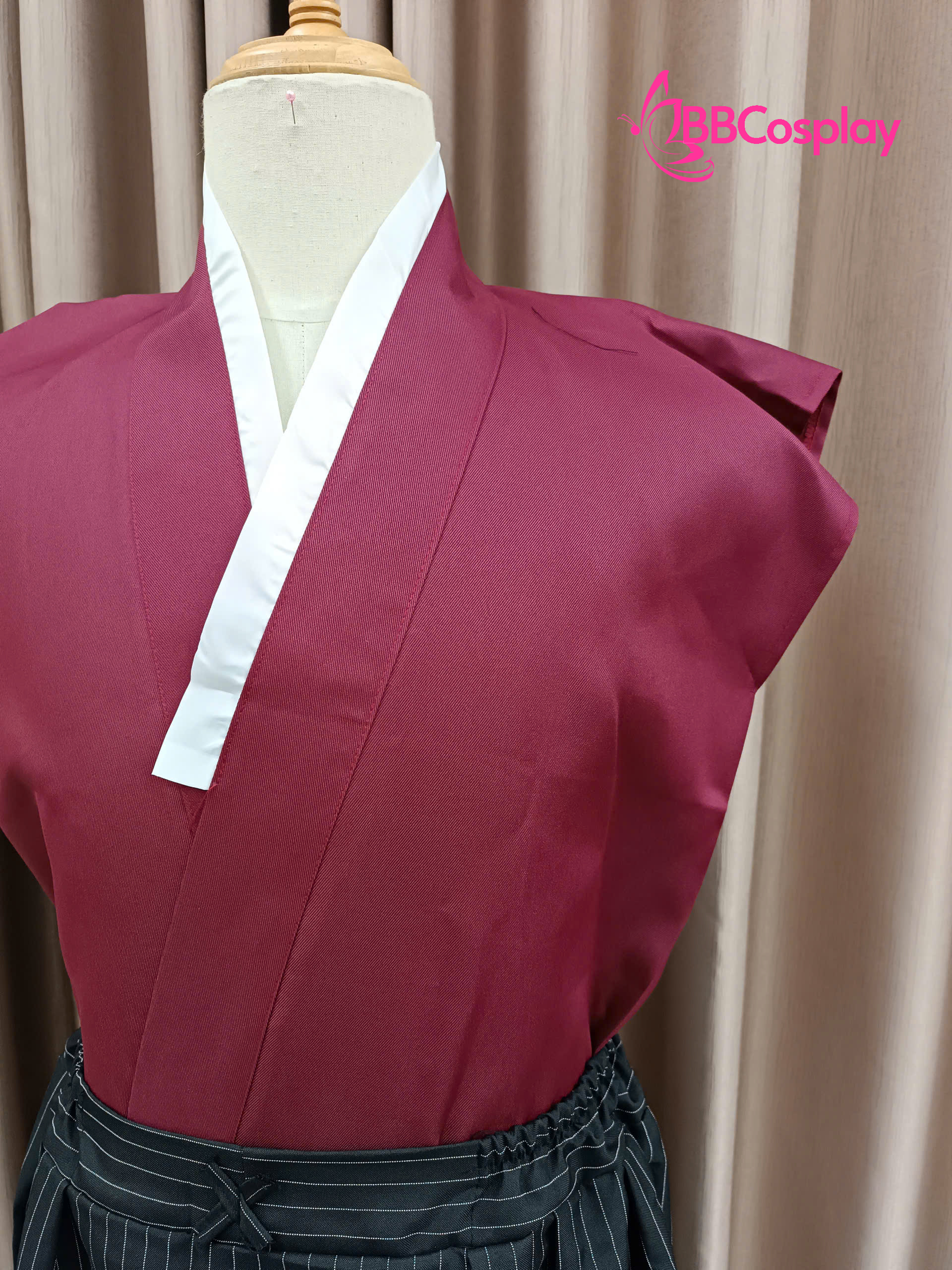 Kimono Nam Phong Cách Samurai - Áo Đỏ Váy Đen Sọc