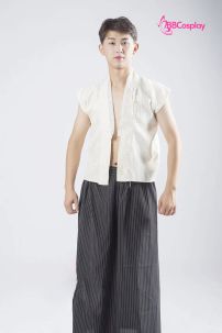 Kimono Nam Phong Cách Samurai - Áo Kem Váy Sọc