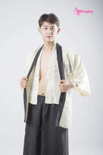 Kimono Nam Phong Cách Samurai - Áo Kem Váy Sọc