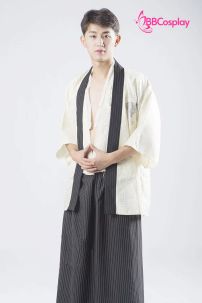 Kimono Nam Phong Cách Samurai - Áo Kem Váy Sọc