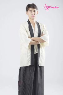 Kimono Nam Phong Cách Samurai - Áo Kem Váy Sọc