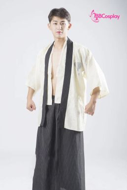 Kimono Nam Phong Cách Samurai - Áo Kem Váy Sọc