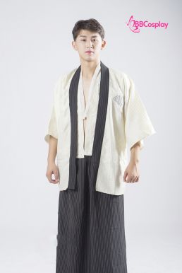 Kimono Nam Phong Cách Samurai - Áo Kem Váy Sọc