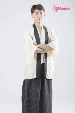 Kimono Nam Phong Cách Samurai - Áo Kem Váy Sọc