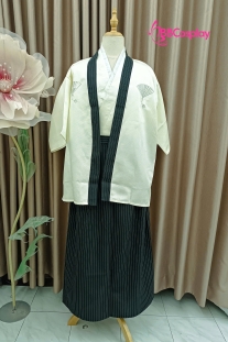 Kimono Nam Phong Cách Samurai - Áo Kem Váy Sọc