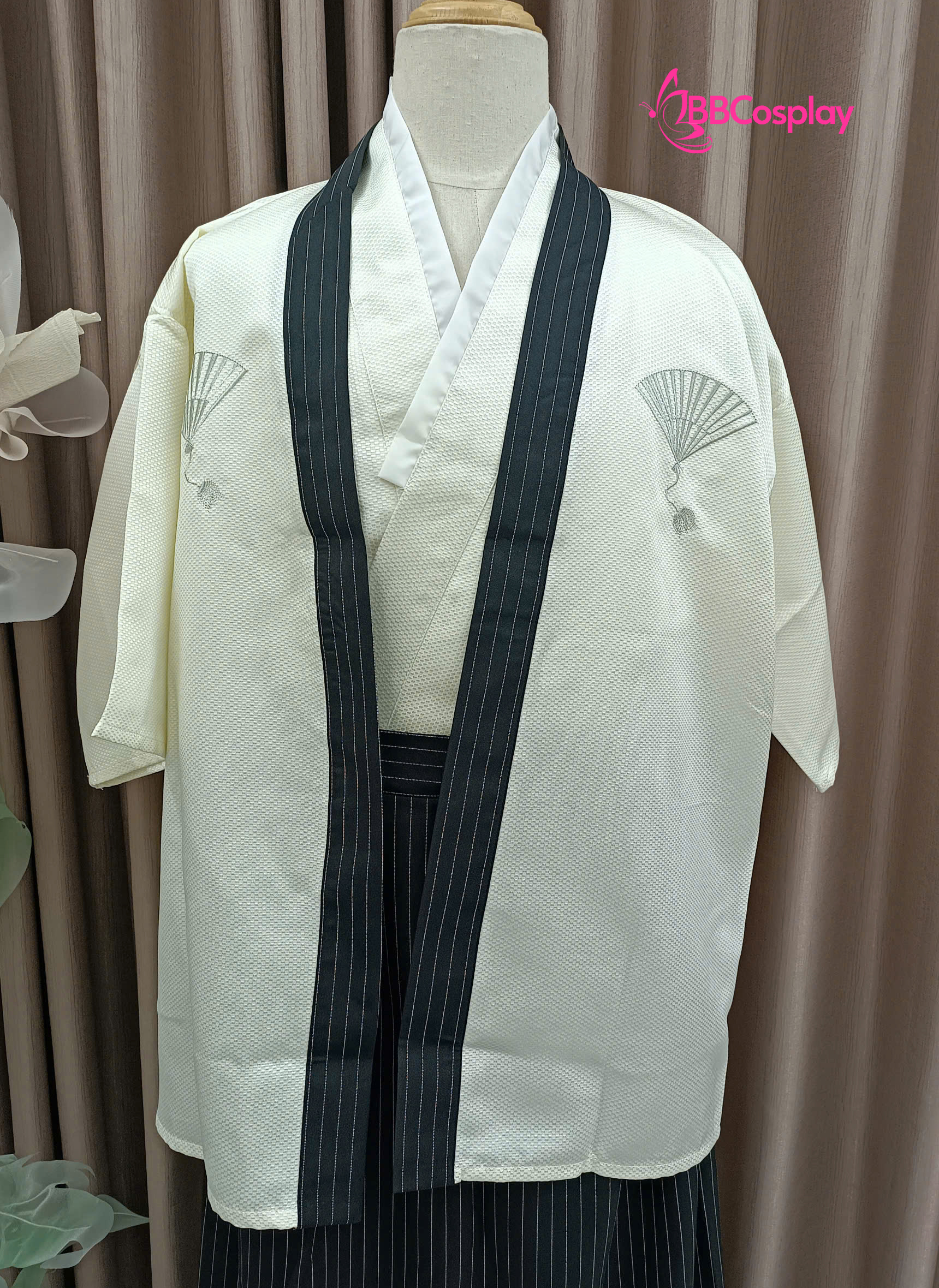 Kimono Nam Phong Cách Samurai - Áo Kem Váy Sọc