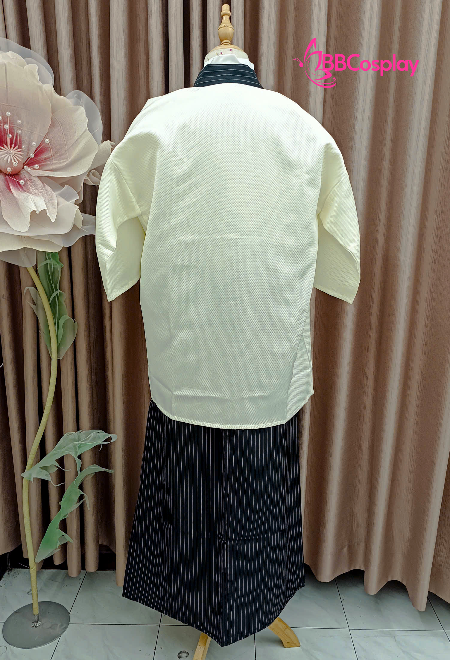 Kimono Nam Phong Cách Samurai - Áo Kem Váy Sọc