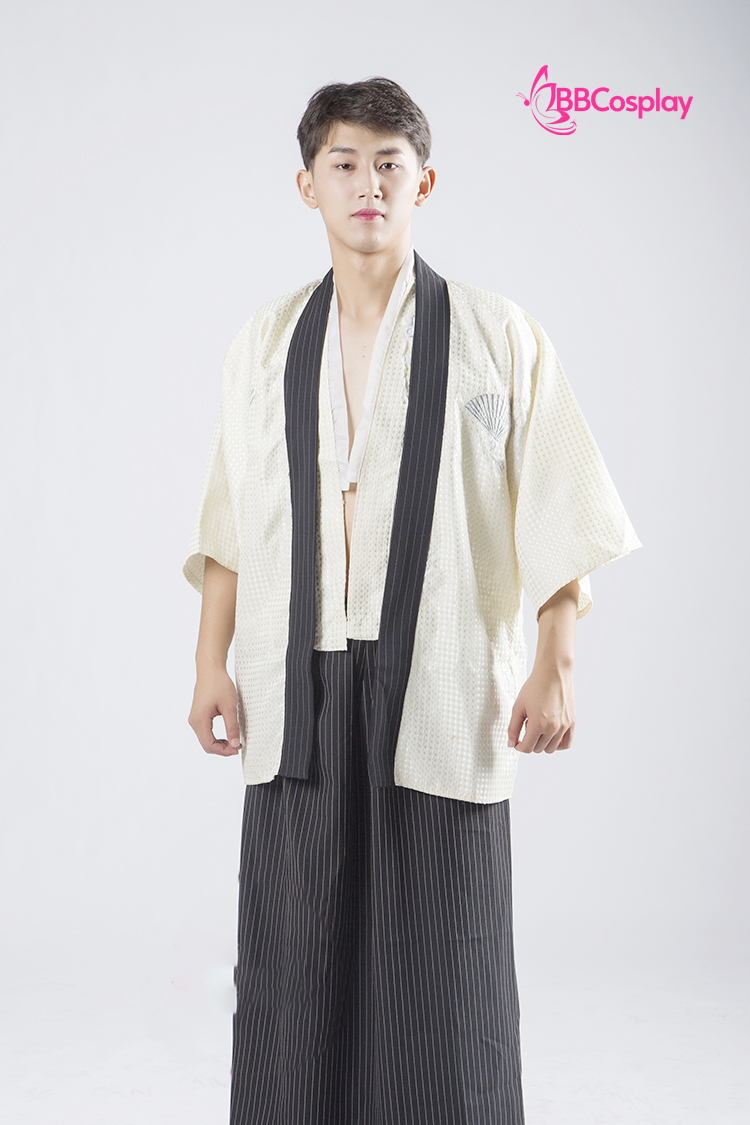 Kimono Nam Phong Cách Samurai - Áo Kem Váy Sọc