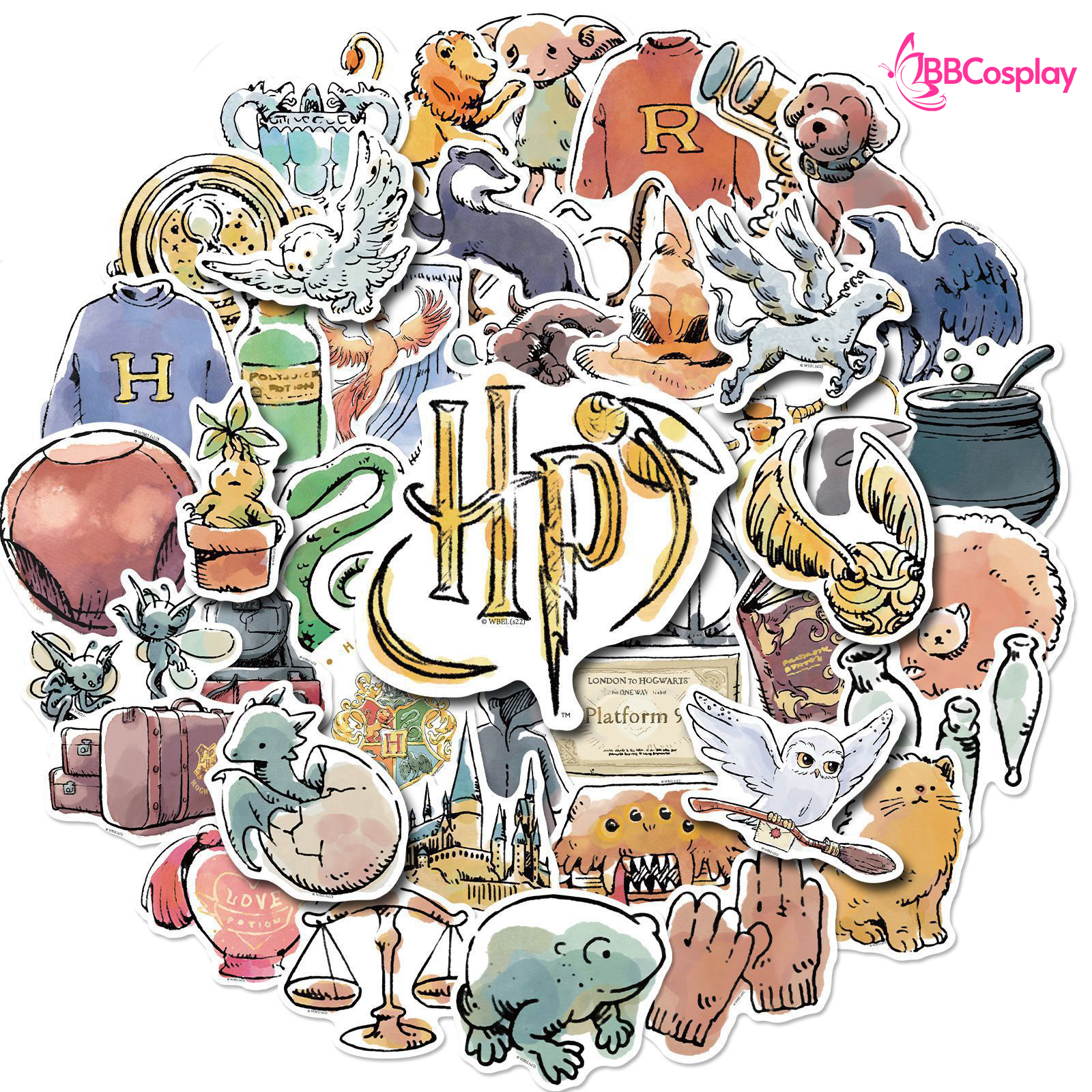 Hình Dán Harry Potter Dễ Thương - Set 10 Tấm Lộn Xộn