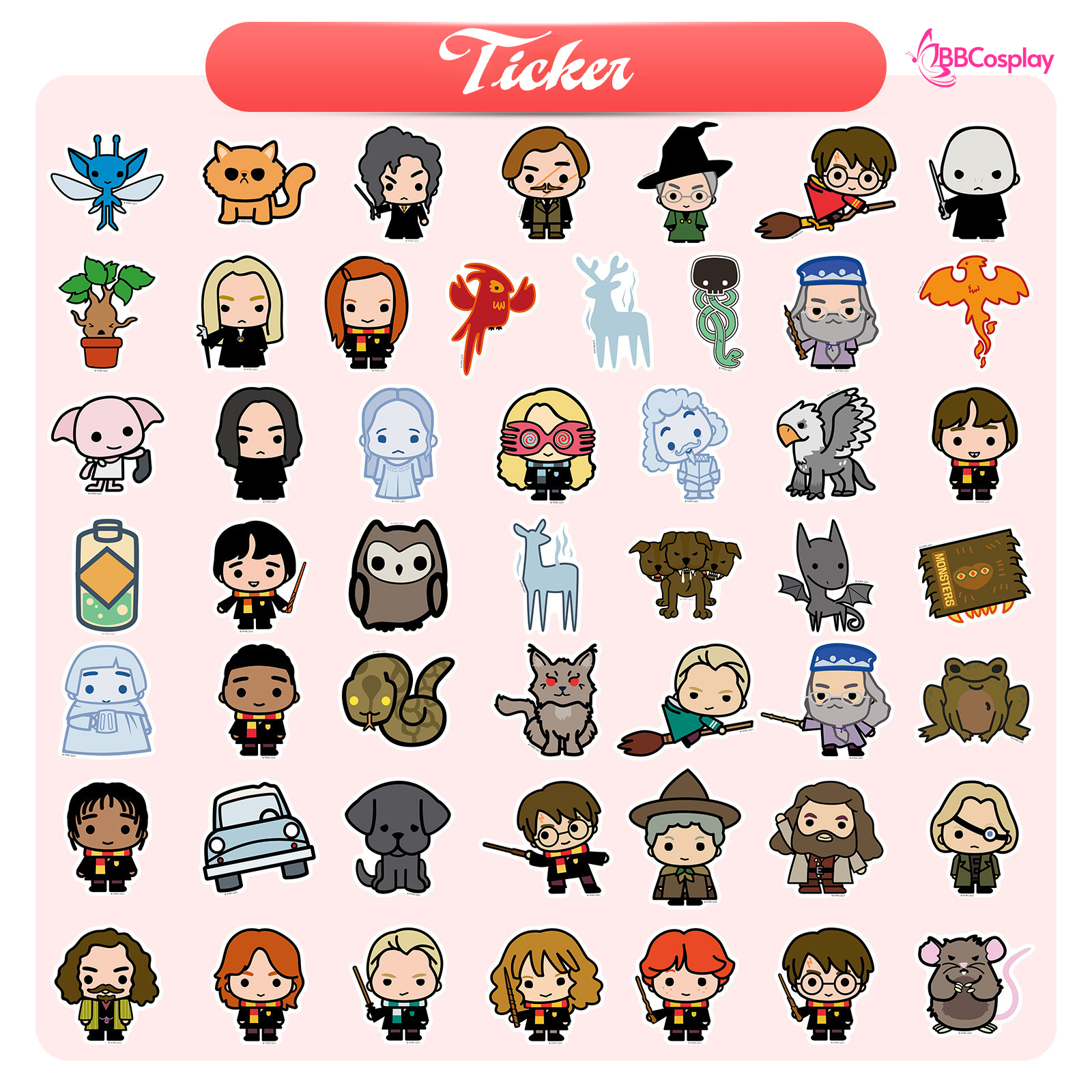 Hình Dán Harry Potter Dễ Thương - Set 10 Tấm Lộn Xộn
