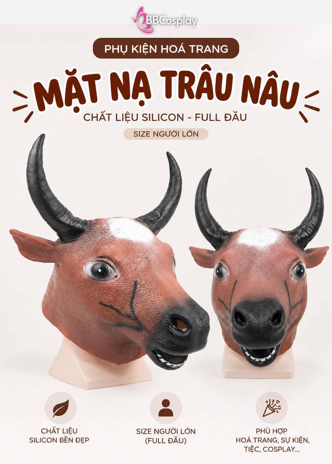 Mặt Nạ Ngựa Silicon Đầu Trâu