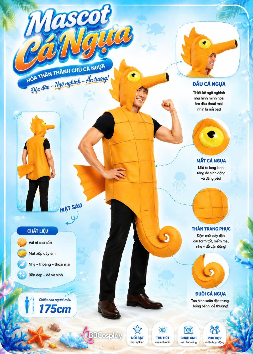 Trang Phục Mascot Con Cá Ngựa Vàng